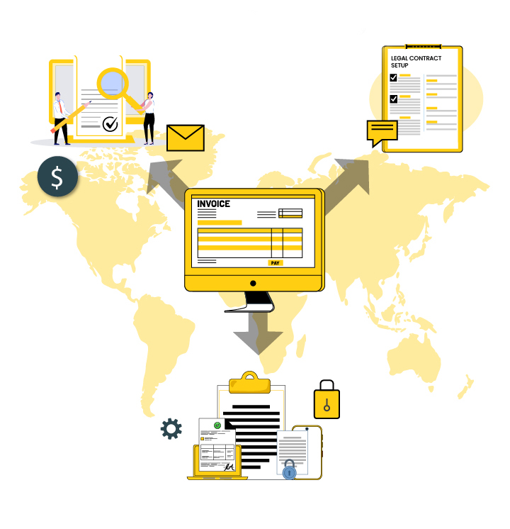 Illustration showing Global invoicing and contract compliance for corporate contractors